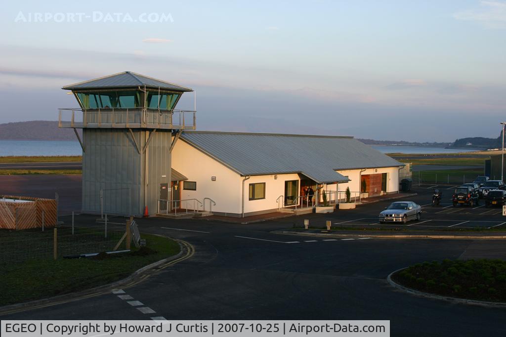 Oban Airport, Oban, Scotland United Kingdom (EGEO) - A shot of the tower and airport terminal.
