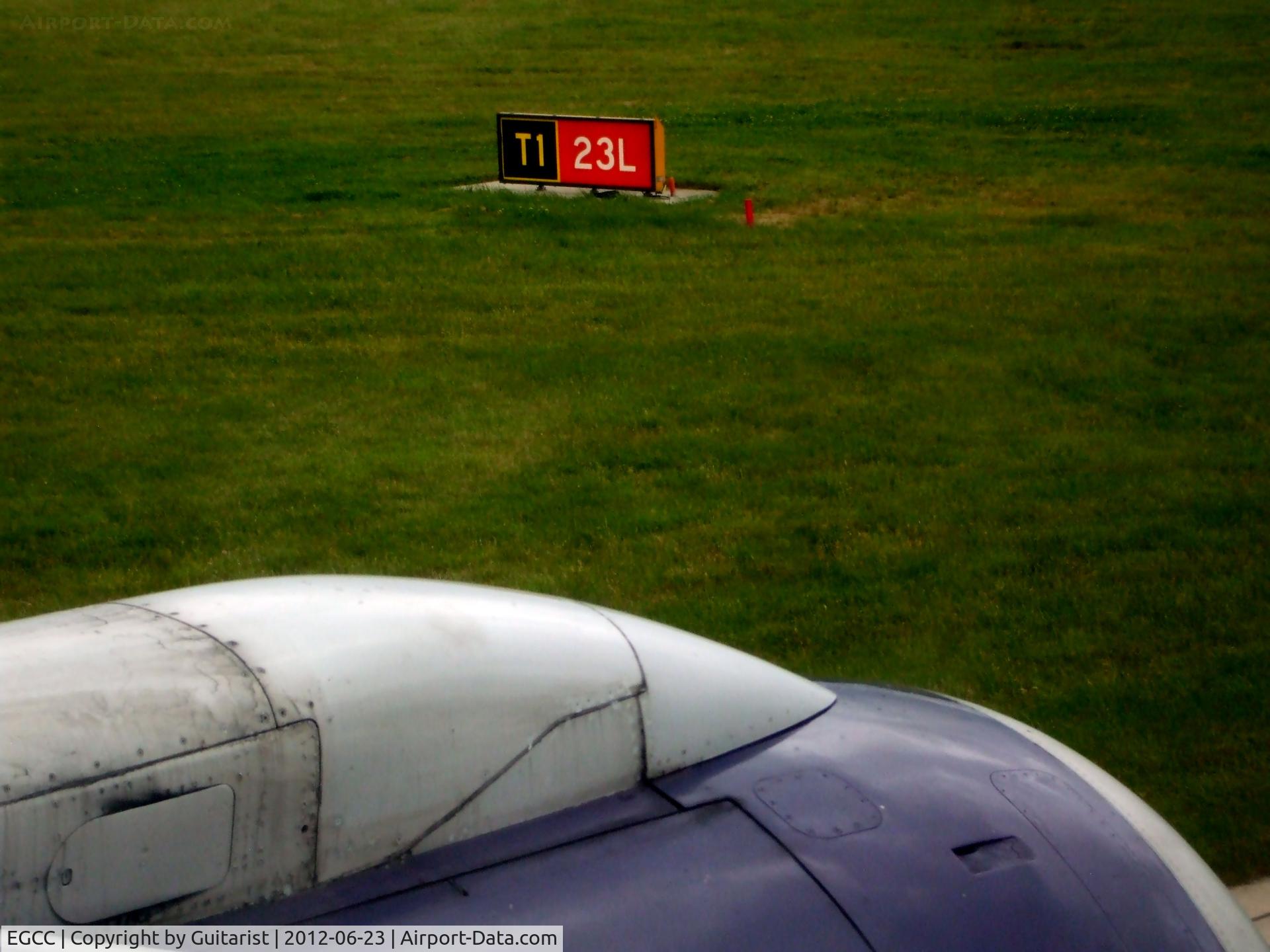 Manchester Airport, Manchester, England United Kingdom (EGCC) - MON1874 to the hold via taxiway 1 to 23 left at MAN