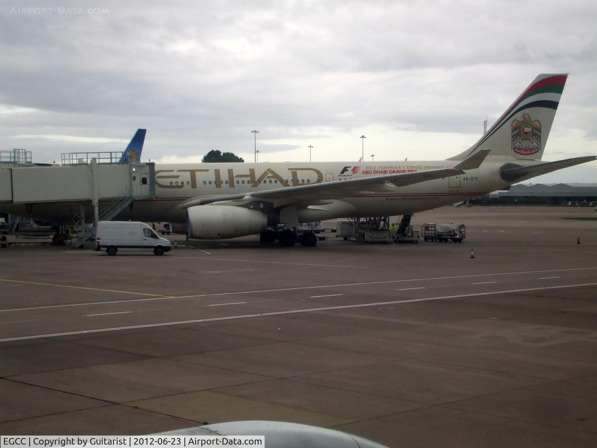 Manchester Airport, Manchester, England United Kingdom (EGCC) - On our way to 23L, looks like a hybrid Man City badge in its tail