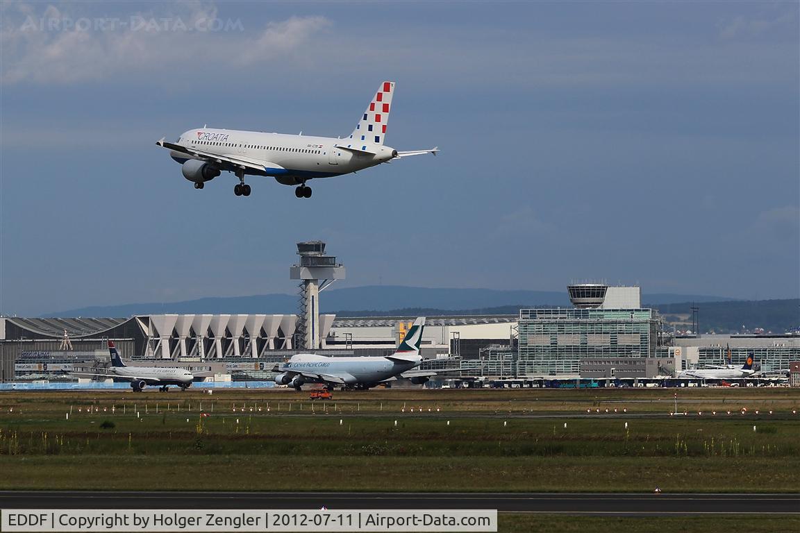 Frankfurt International Airport, Frankfurt am Main Germany (EDDF) - A croation Airbus above rwy 25L, a waiting Jumbo from Hong Kong on rwy 25C and a Boeing from US taxiing to apron - a view on Frankfurt Airport from southeast. 
