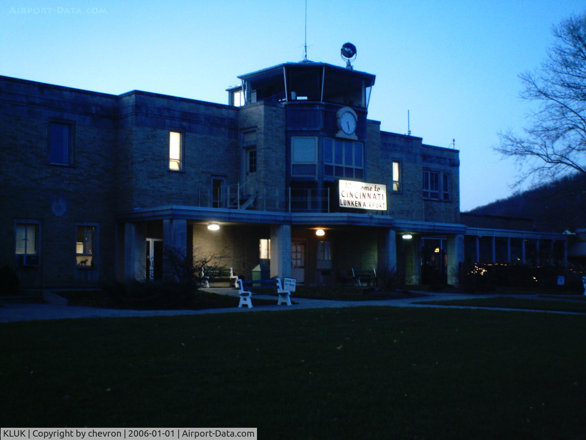 Cincinnati Municipal Airport Lunken Field Airport (LUK) - evening shot of kluk main building