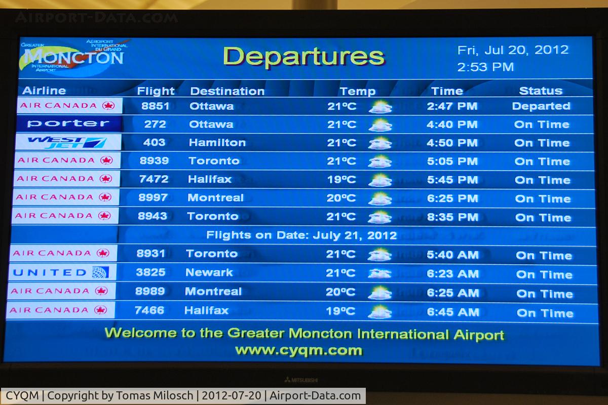 Greater Moncton International Airport (Moncton/Greater Moncton International Airport), Moncton, New Brunswick Canada (CYQM) - Typical destinations for regional airports in Atlantic Cnada.