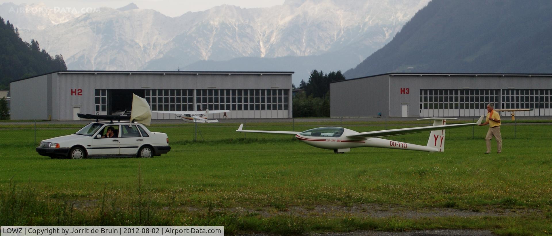 LOWZ Airport - The old and well-known Volvo car is day in, day out, crossing over the proper runway and taxiways of Zell Am See Flugplatz. But this pulling of glideplanes is also a perfect task for the car. 