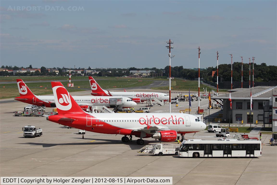 Tegel International Airport (closing in 2011), Berlin Germany (EDDT) - Air Berlin corner with three fleet examples