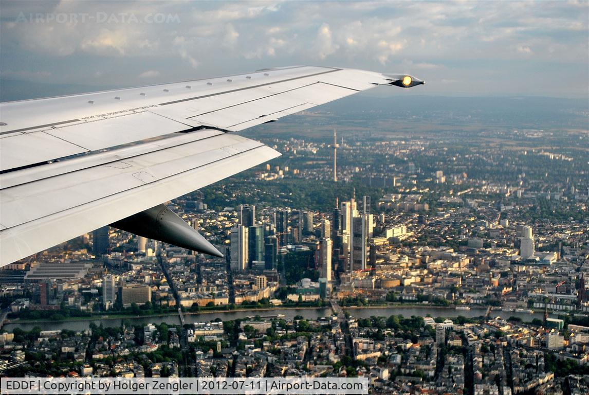 Frankfurt International Airport, Frankfurt am Main Germany (EDDF) - Final approach on rwy 25R offers you a interesting view to Frankfurt skyline.