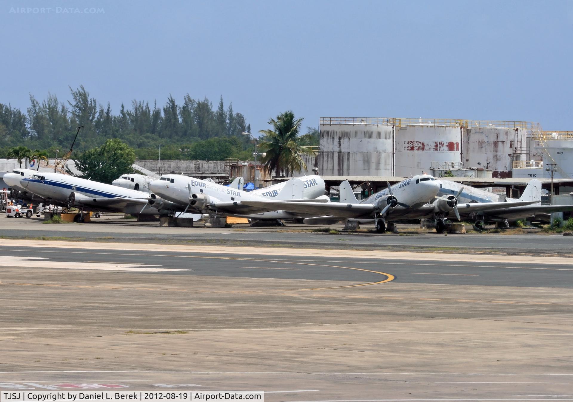 Luis Muñoz Marín International Airport, San Juan Puerto Rico (TJSJ) - In 2012, the SJU corrosion corner was inhabited by unemployed DC-3s of Four Star Cargo and Tol-Air Services.  Just a few years prior, these once graceful birds were a delight to spotters as they continued to earn a living hauling cargo.