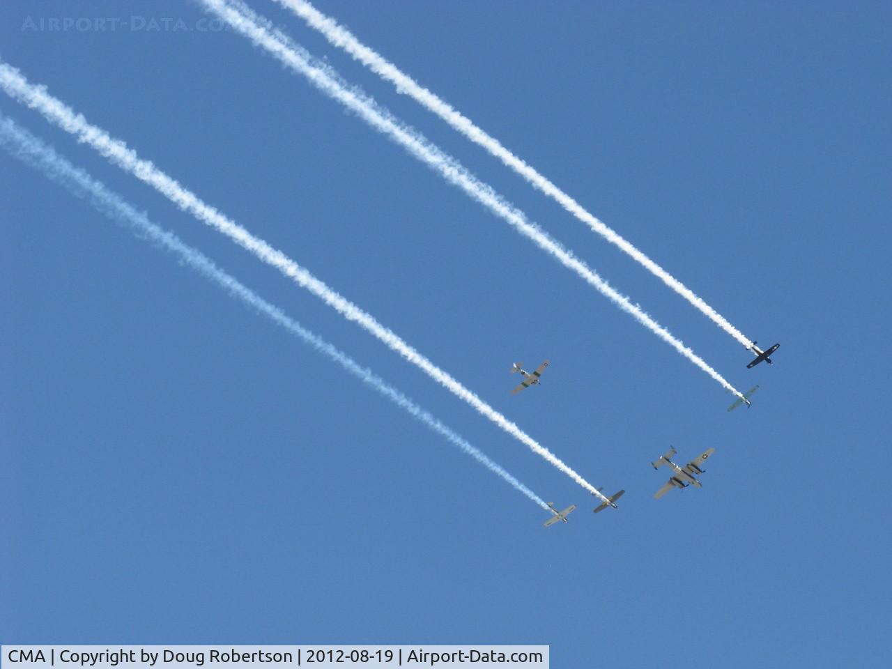 Camarillo Airport (CMA) - Condor Squadron in formation flight and smoke over 08 with N45366 'D-Day Doll'