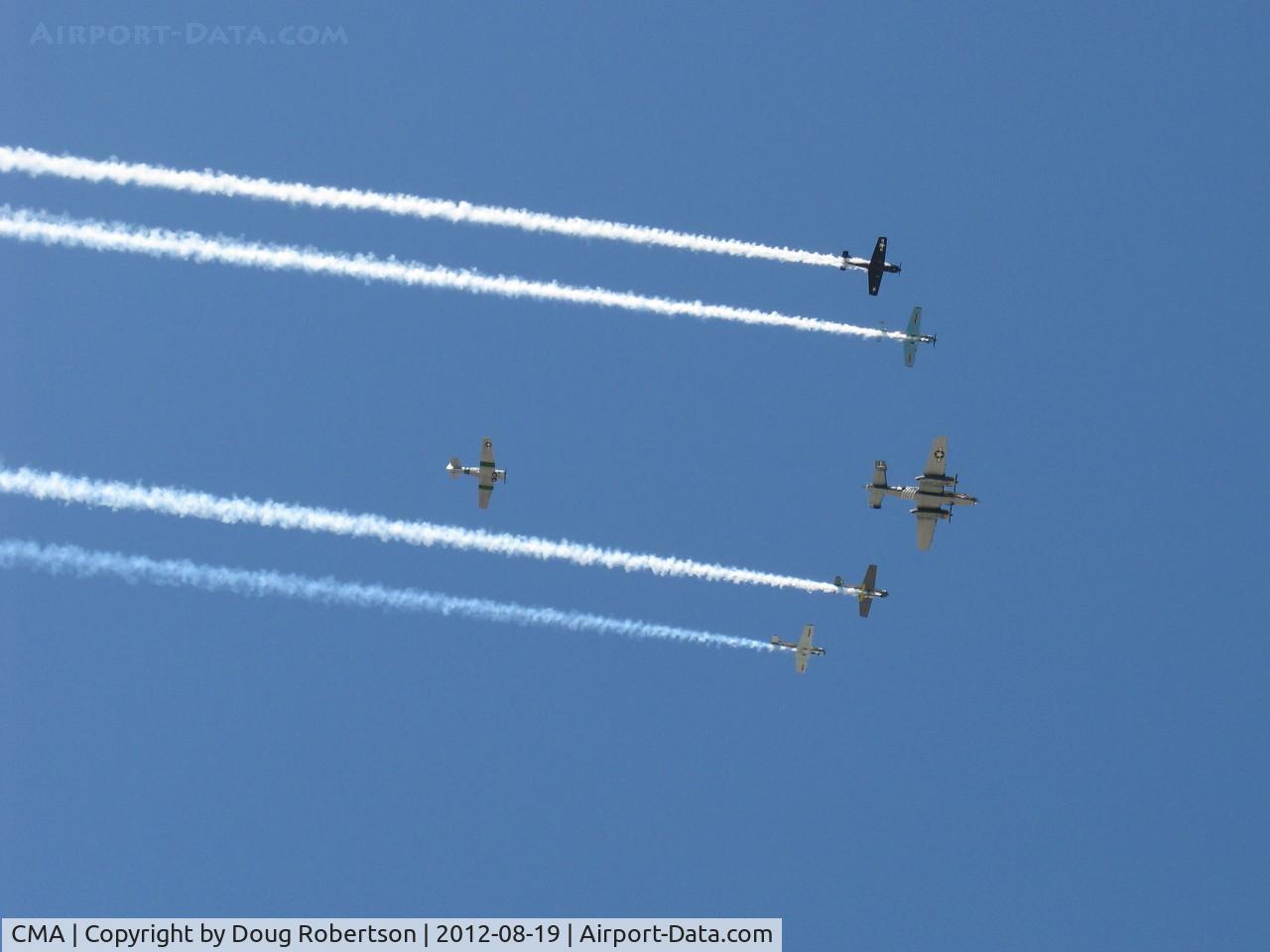 Camarillo Airport (CMA) - Condor Squadron in formation flight with smoke over 08 with N45366 'D-Day Doll'