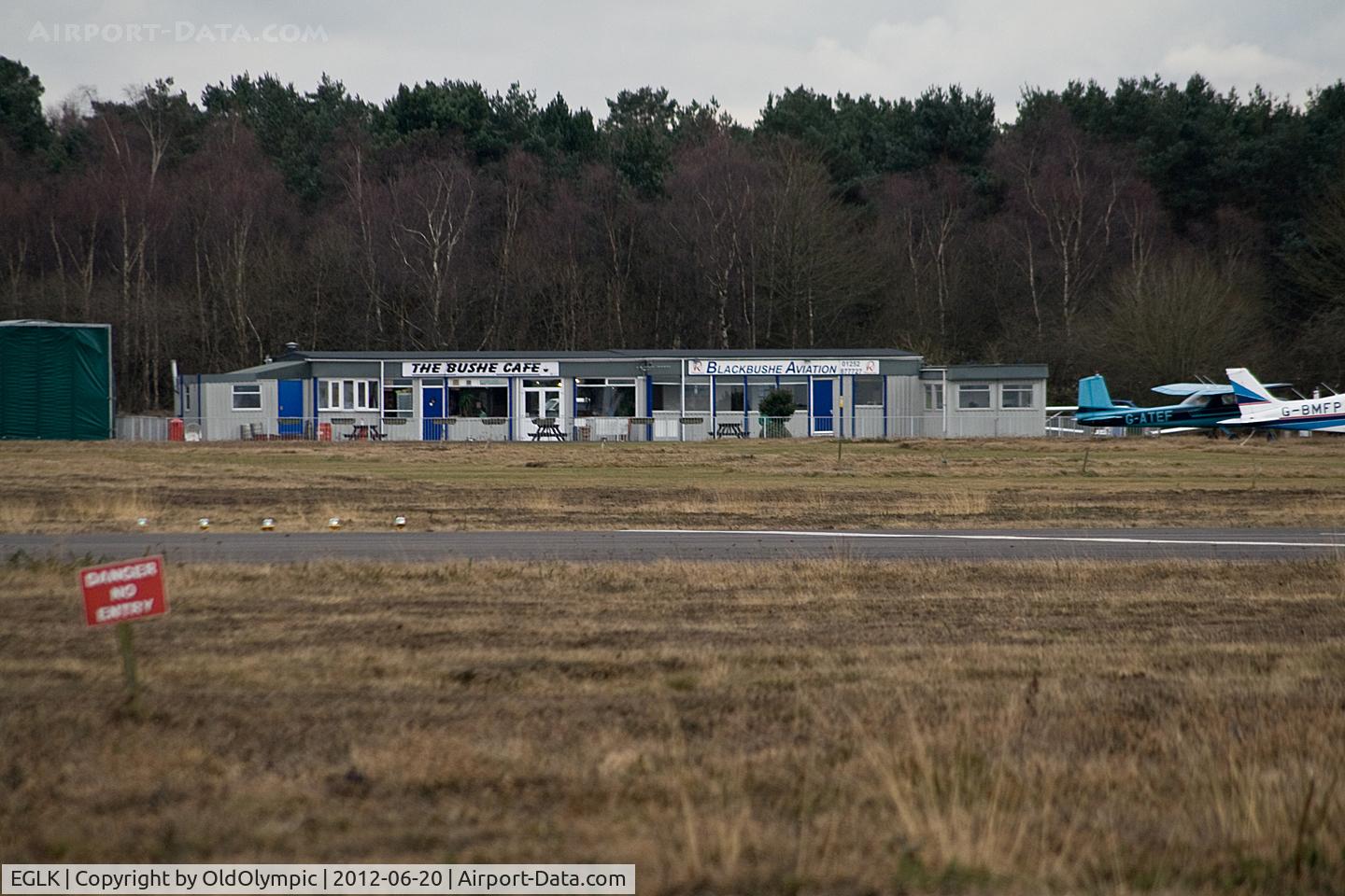 Blackbushe Airport, Camberley, England United Kingdom (EGLK) - Airport cafe from RW25