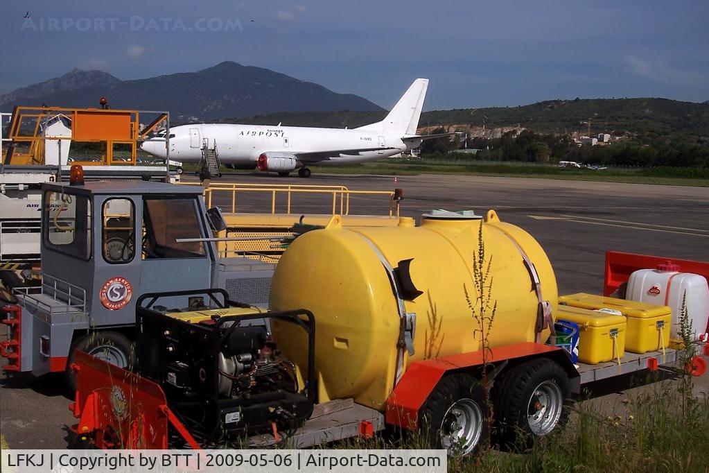 Ajaccio Campo dell'Oro Airport, Ajaccio France (LFKJ) - B737 of Airpost Airlines front of the building of mail processing
