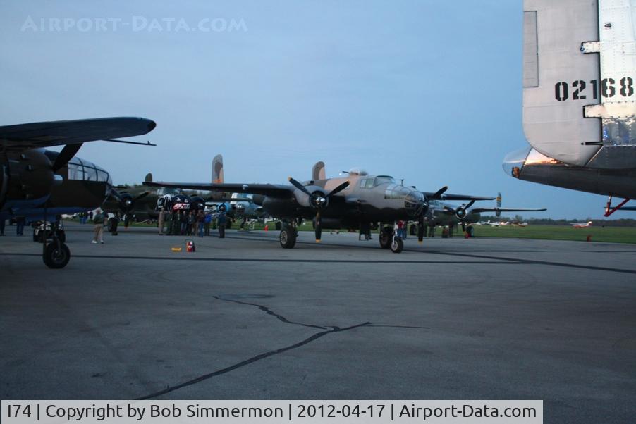 Grimes Field Airport (I74) - B-25's starting up at dawn for the flight to Dayton.