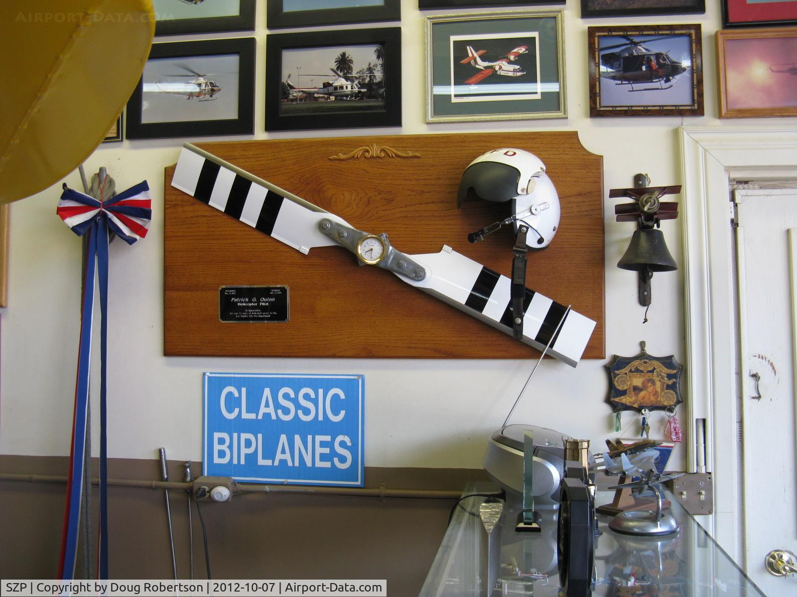 Santa Paula Airport (SZP) - Aviation Museum of Santa Paula. The Quinn Museum Hangar. Pat's Helicopter Pilot Award, Los Angeles Fire Department, Aviation Unit.