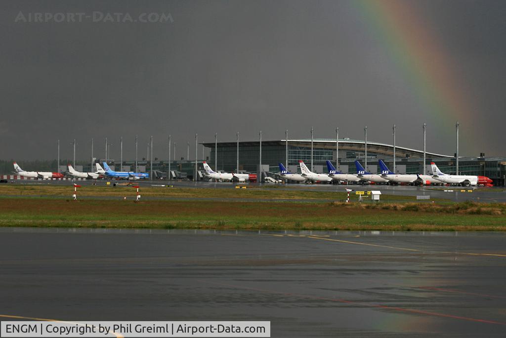 Oslo Airport, Gardermoen, Gardermoen (near Oslo), Akershus Norway (ENGM) - Taken at OSL with a beautiful rainbow above the terminal.