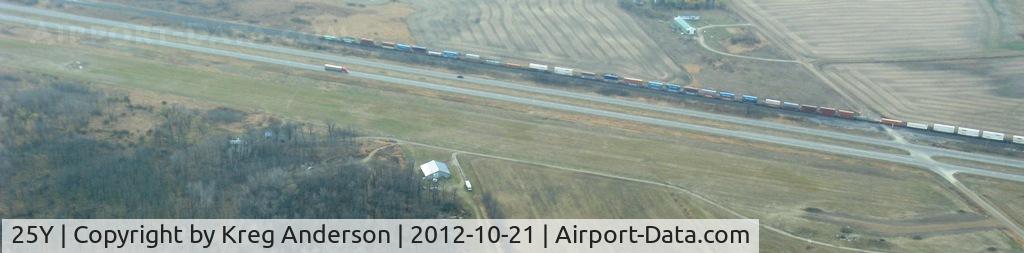 25Y Airport - View of the former New York Mills Municipal Airport (25Y) in New York Mills, MN. Runway runs parallel to US Highway 10, just north of the road. Photo is looking south.