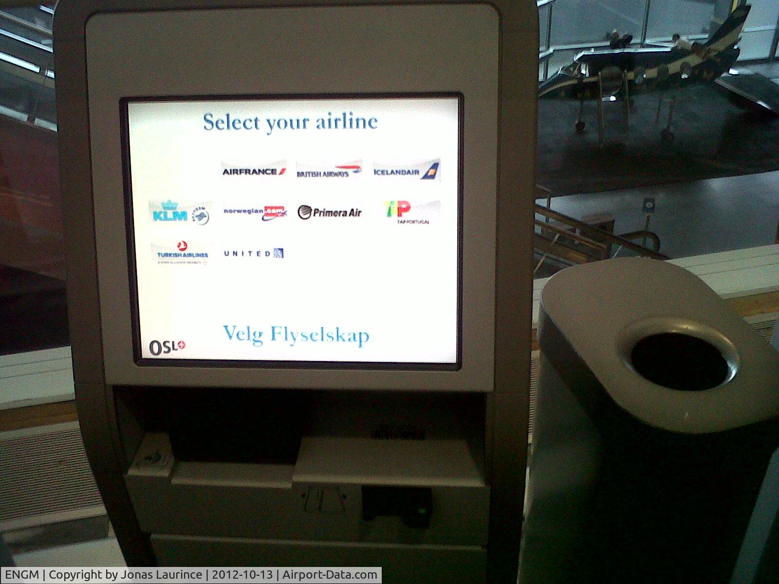 Oslo Airport, Gardermoen, Gardermoen (near Oslo), Akershus Norway (ENGM) - Self checking screen at the Gardermoen Oslo International Airport