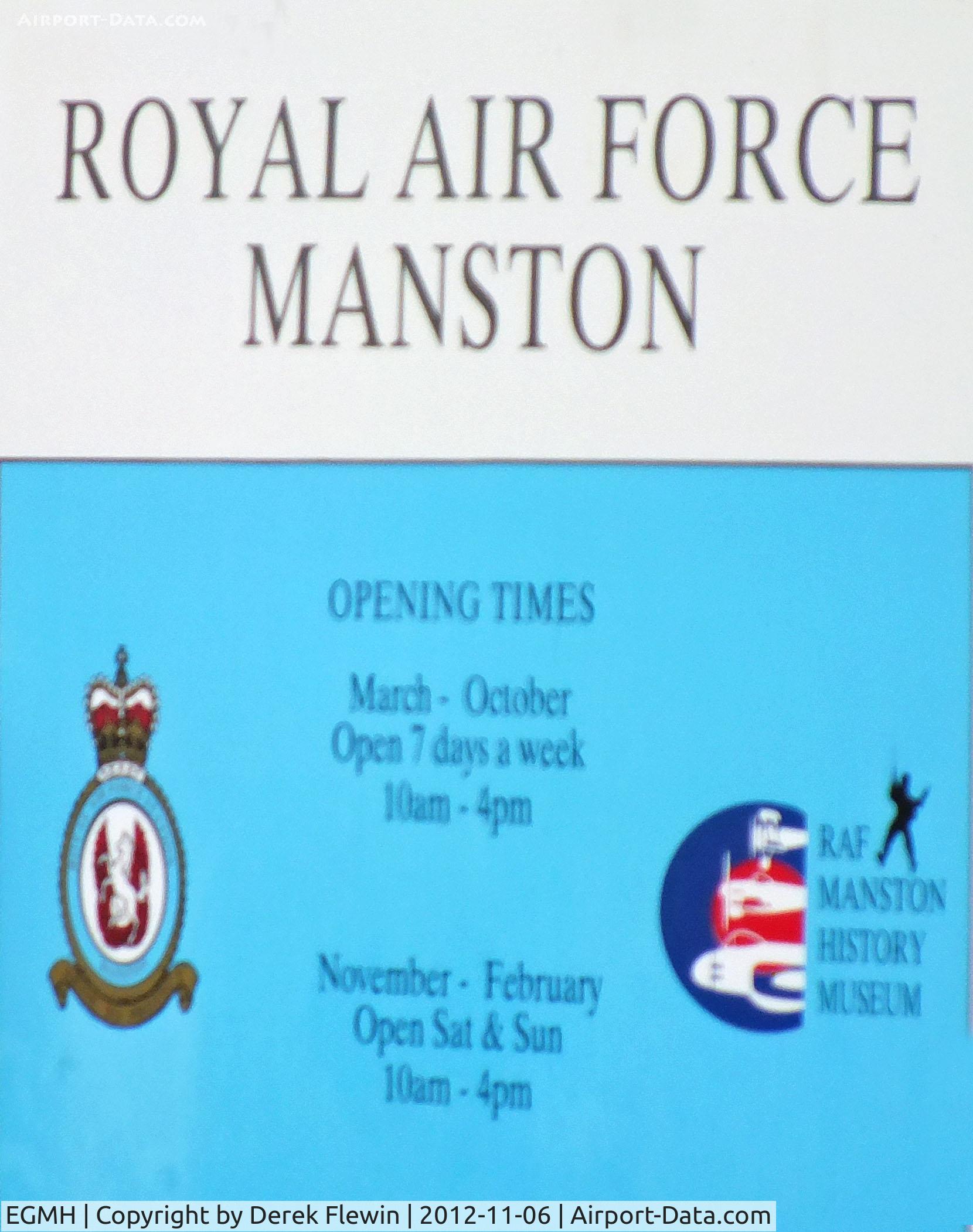 Kent International Airport, Canterbury, England United Kingdom (EGMH) - Sign on wall of RAF Manston History Museum.
