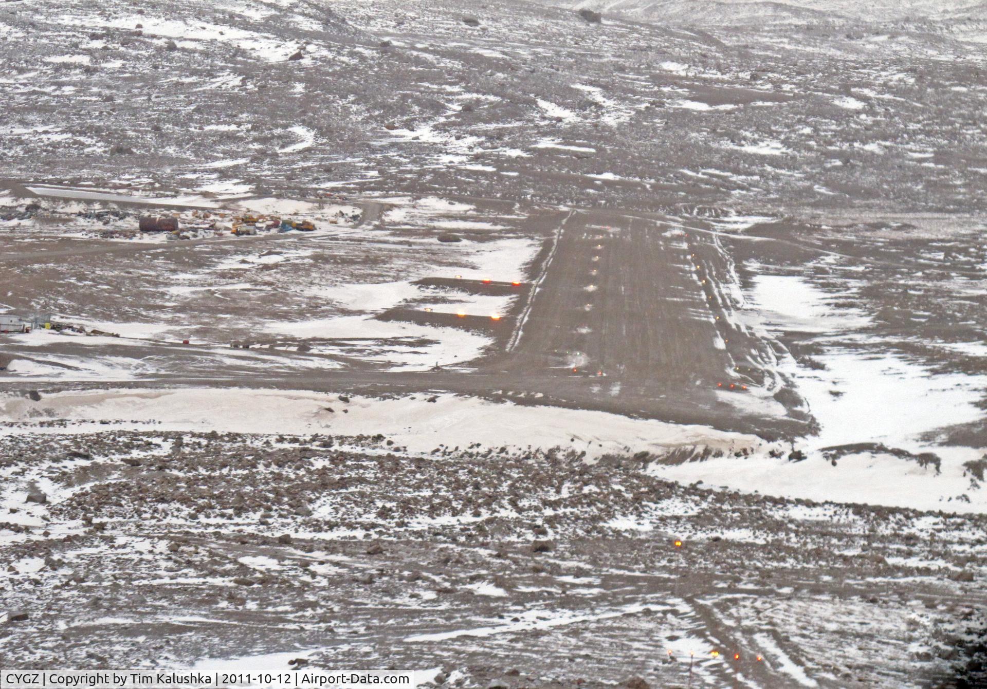 Grise Fiord Airport, Grise Fiord, Nunavut Canada (CYGZ) - Very close to the overshoot bar and go around point for runway 32.