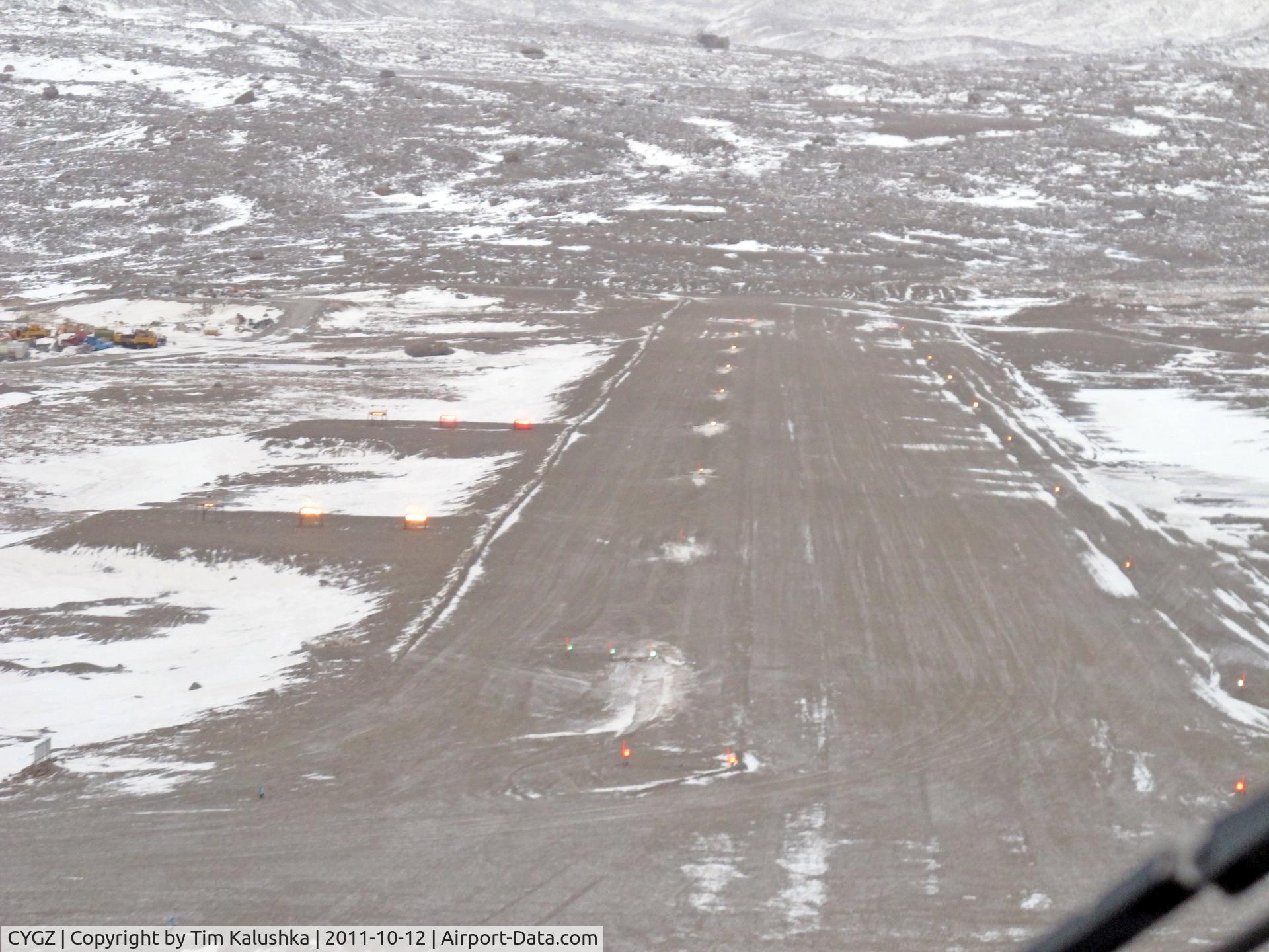 Grise Fiord Airport, Grise Fiord, Nunavut Canada (CYGZ) - Starting the overshoot which is an immediate climbing left turn to 187 True.