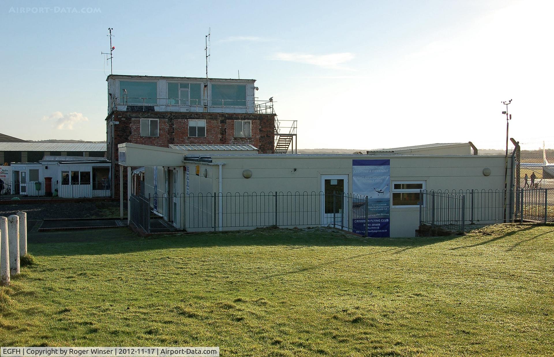Swansea Airport, Swansea, Wales United Kingdom (EGFH) - Control Tower and Cambrian Fying Club HQ at Swansea Airport. Autumn sunshine 2012.
