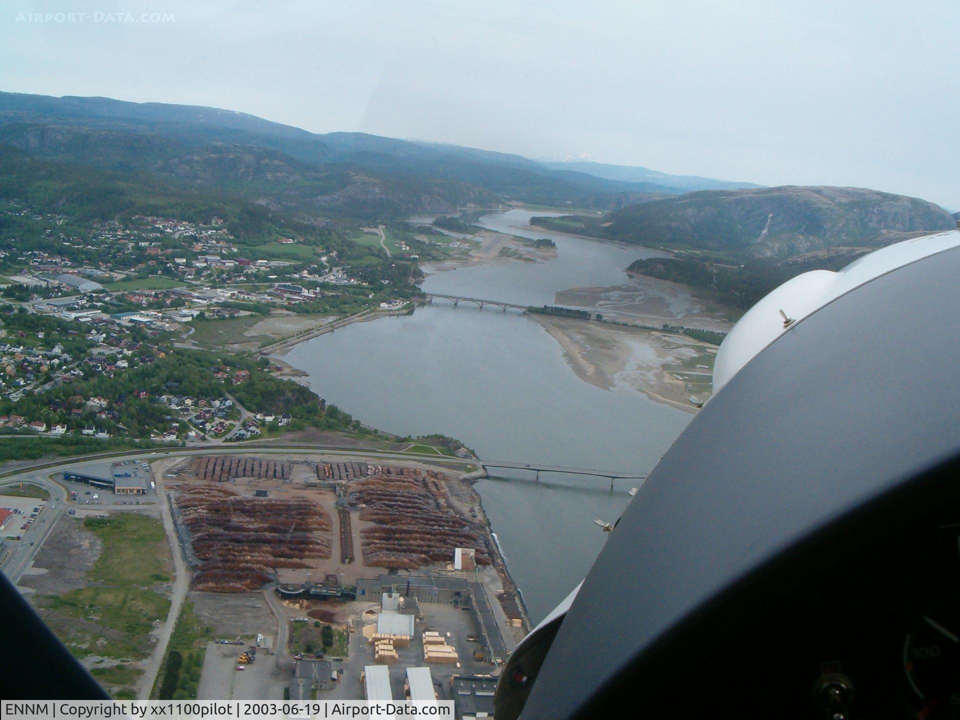 Namsos Airport, Namsos, Nord-Trøndelag Norway (ENNM) - Airport seen from above the city Namsos.