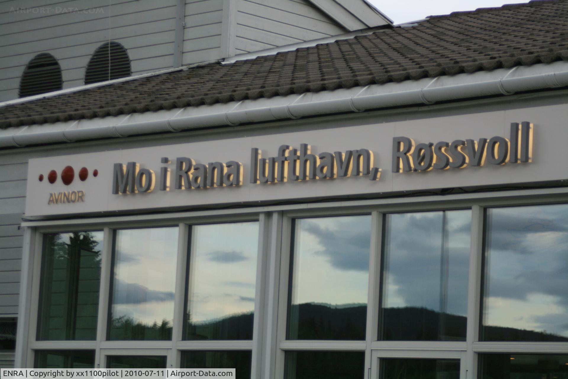 Mo i Rana Airport, Røssvoll, Mo i Rana, Nordland Norway (ENRA) - The name on the terminal building