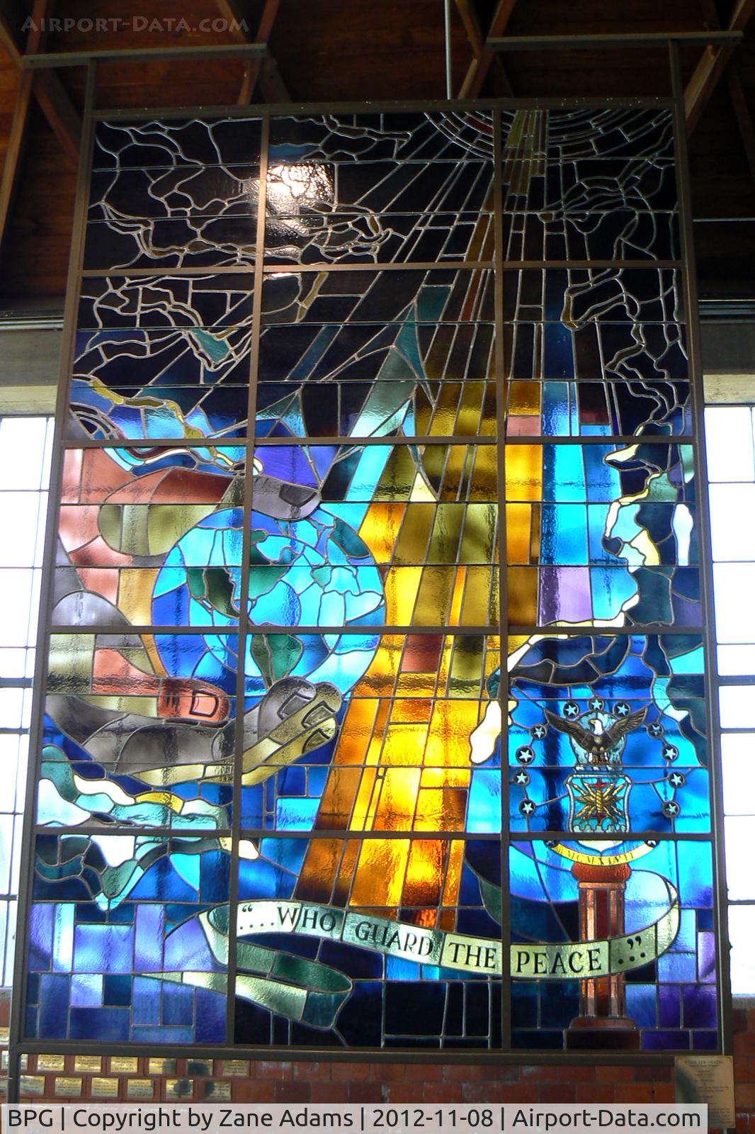 Big Spring Mc Mahon-wrinkle Airport (BPG) - Old Web Air Force Base chapel stained glass window on display at the Hangar 25 Museum.