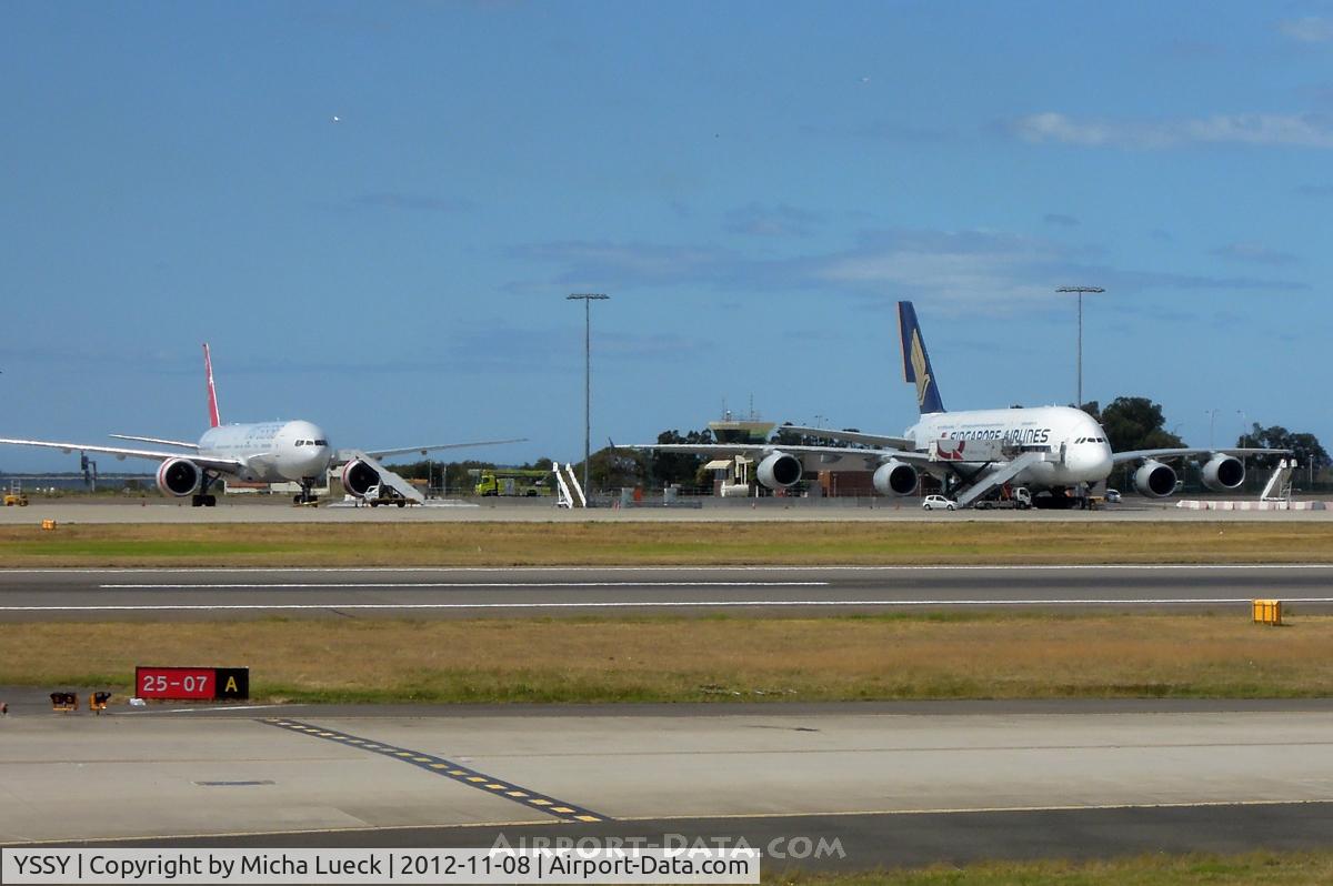 Sydney Airport, Mascot, New South Wales Australia (YSSY) - Virgin Australia B777 and Singapore Airlines A 380 on a remote stand