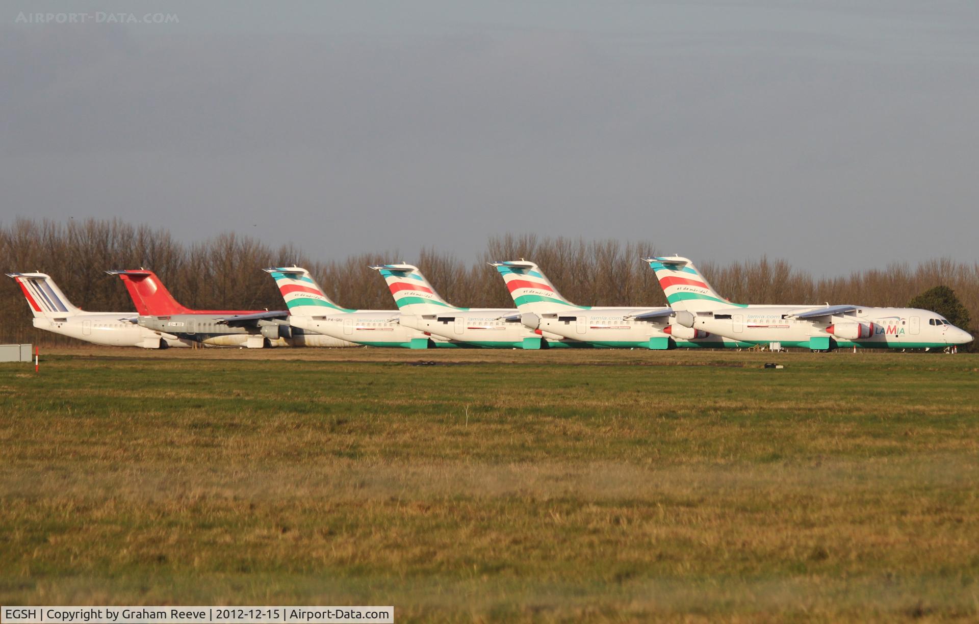 Norwich International Airport, Norwich, England United Kingdom (EGSH) - Four Lamia 146's (amongst others) in store at Norwich.