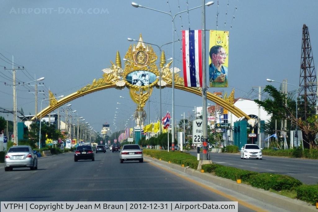 Hua Hin Airport, Hua Hin / Prachuap Khiri Khan Thailand (VTPH) - Main road leading to Hua Hin airport. Airport tower in rear of picture.