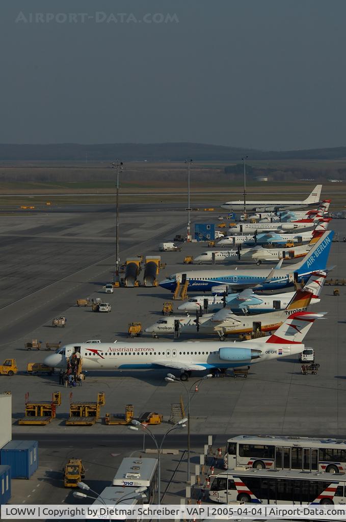 Vienna International Airport, Vienna Austria (LOWW) - Airport Overview, Austrian Airlines Fokker 100 OE-LVE
