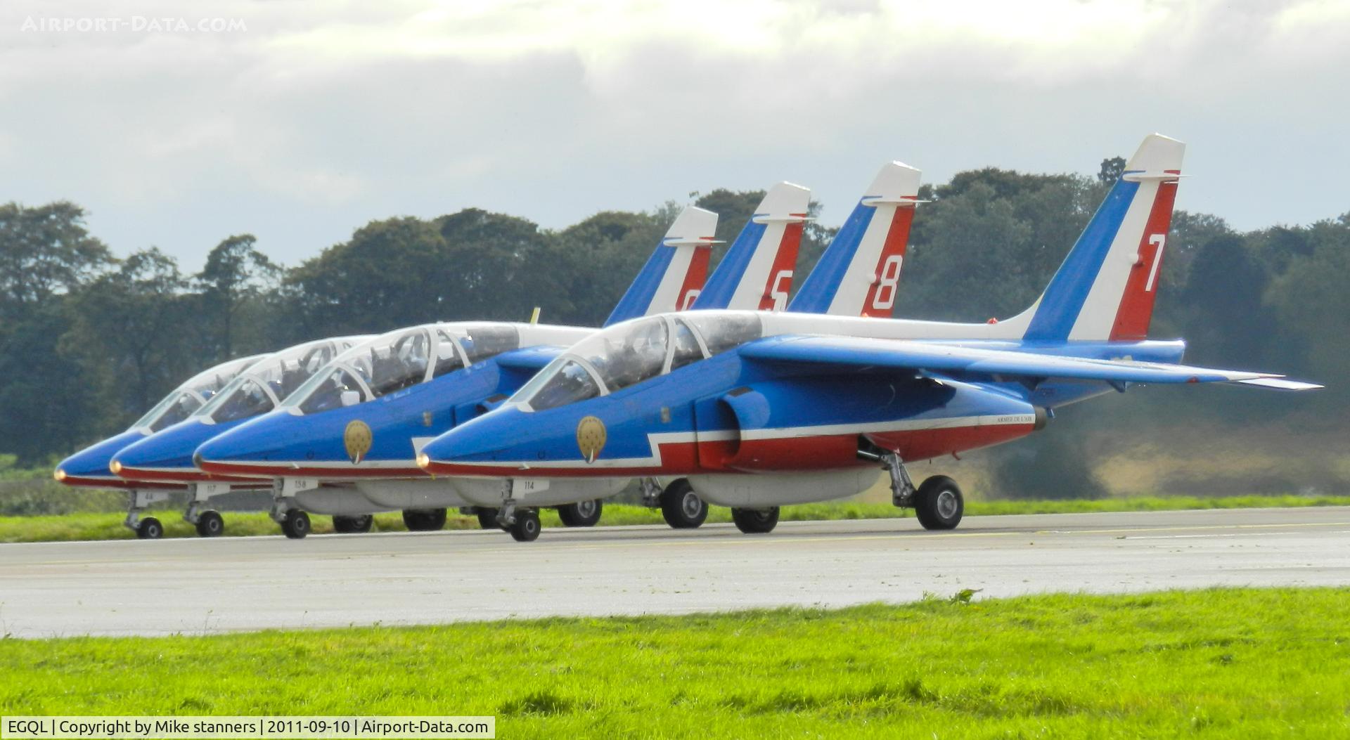 RAF Leuchars Airport, Leuchars, Scotland United Kingdom (EGQL) - Patrouille de france Alphajets E44/6,E117/5,E158/8 & E114/7 Line up on runway 09 for take off