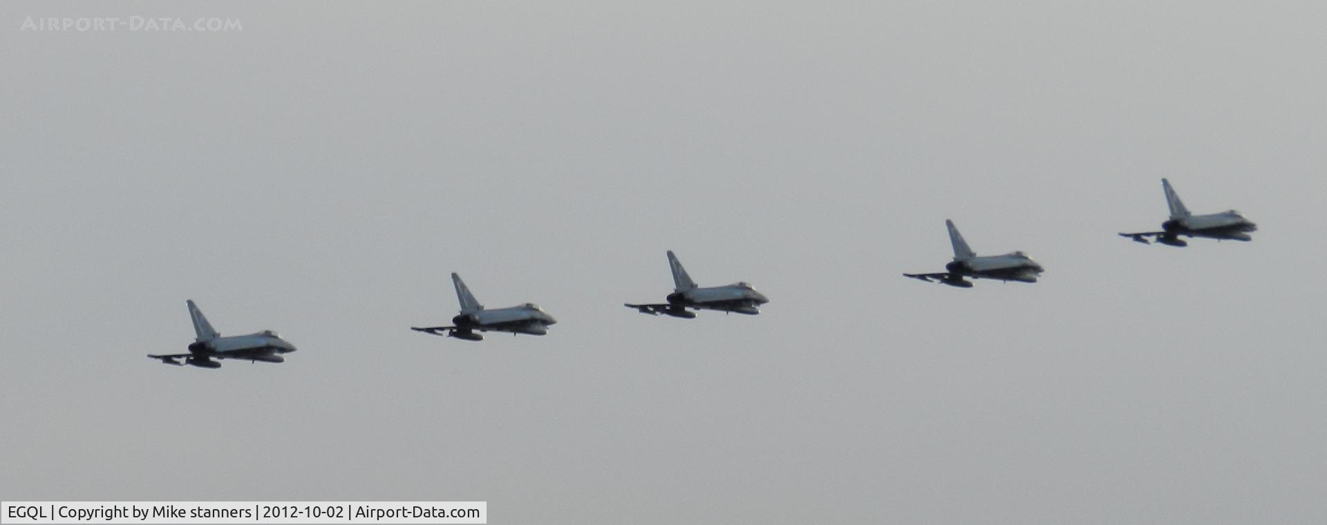 RAF Leuchars Airport, Leuchars, Scotland United Kingdom (EGQL) - after a long days spotting at RAF Leuchars i was treated to this 5 ship formation of 6sqn Typhoon FGR.4's,  a perfect way to end the day!