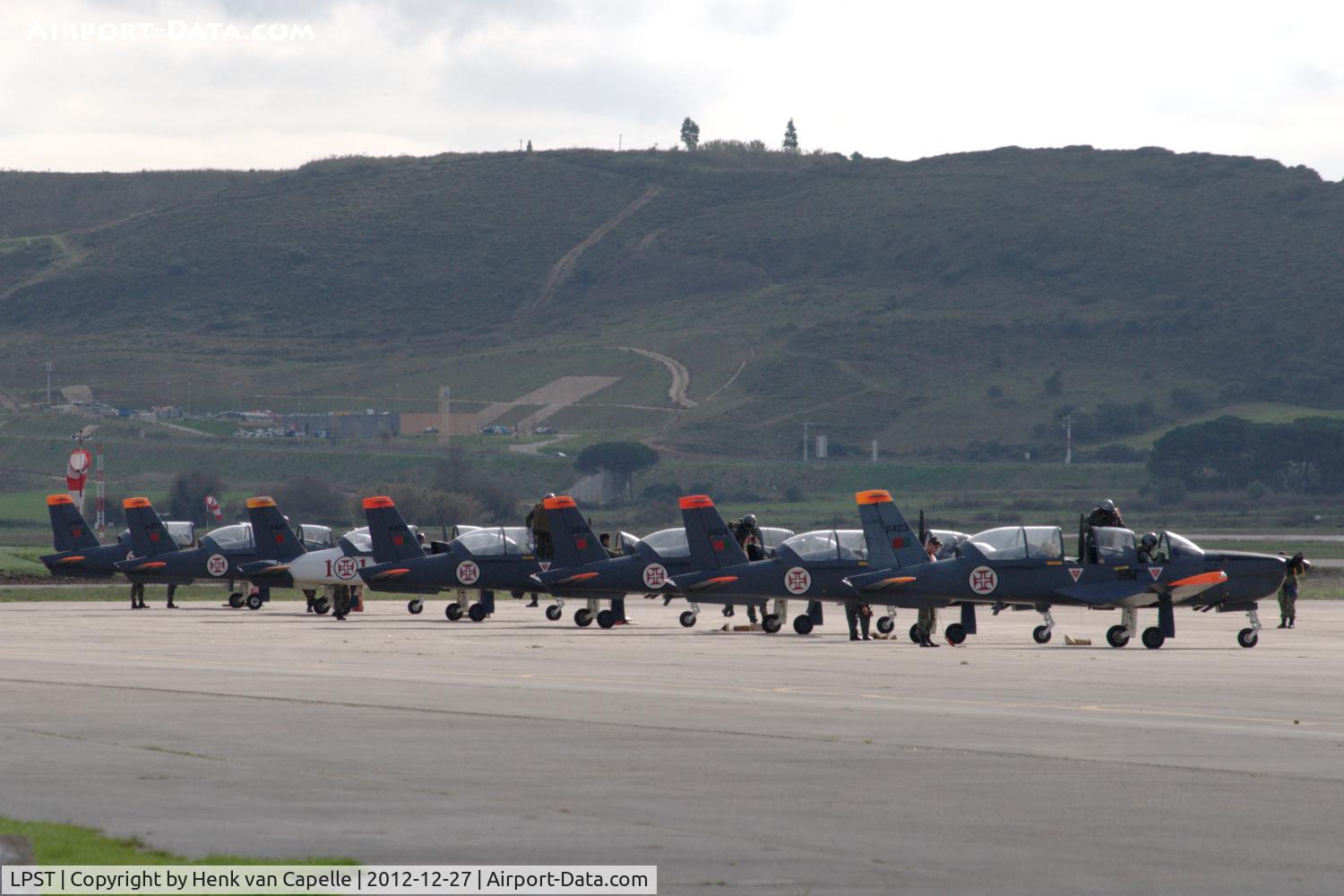 Sintra Air Base Airport, Sintra Portugal (LPST) - Line-up of seven Socata TB 30 Epsilon trainers on the platform of BA1 Sintra Air Base, Portugal.