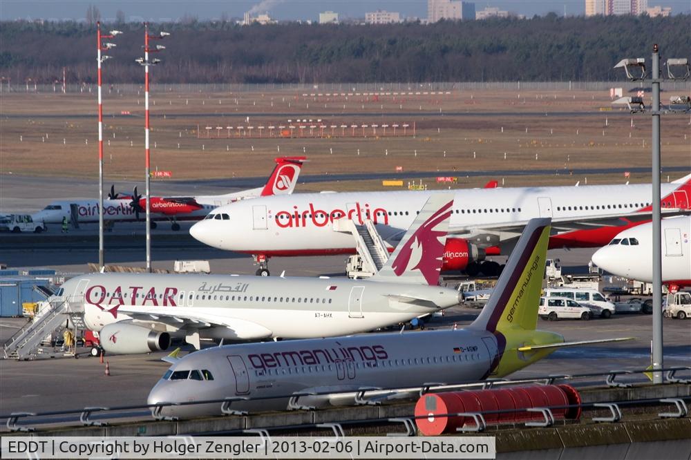 Tegel International Airport (closing in 2011), Berlin Germany (EDDT) - View from staircase in Terminal A over visitor´s terrace to apron next to fuel depot....