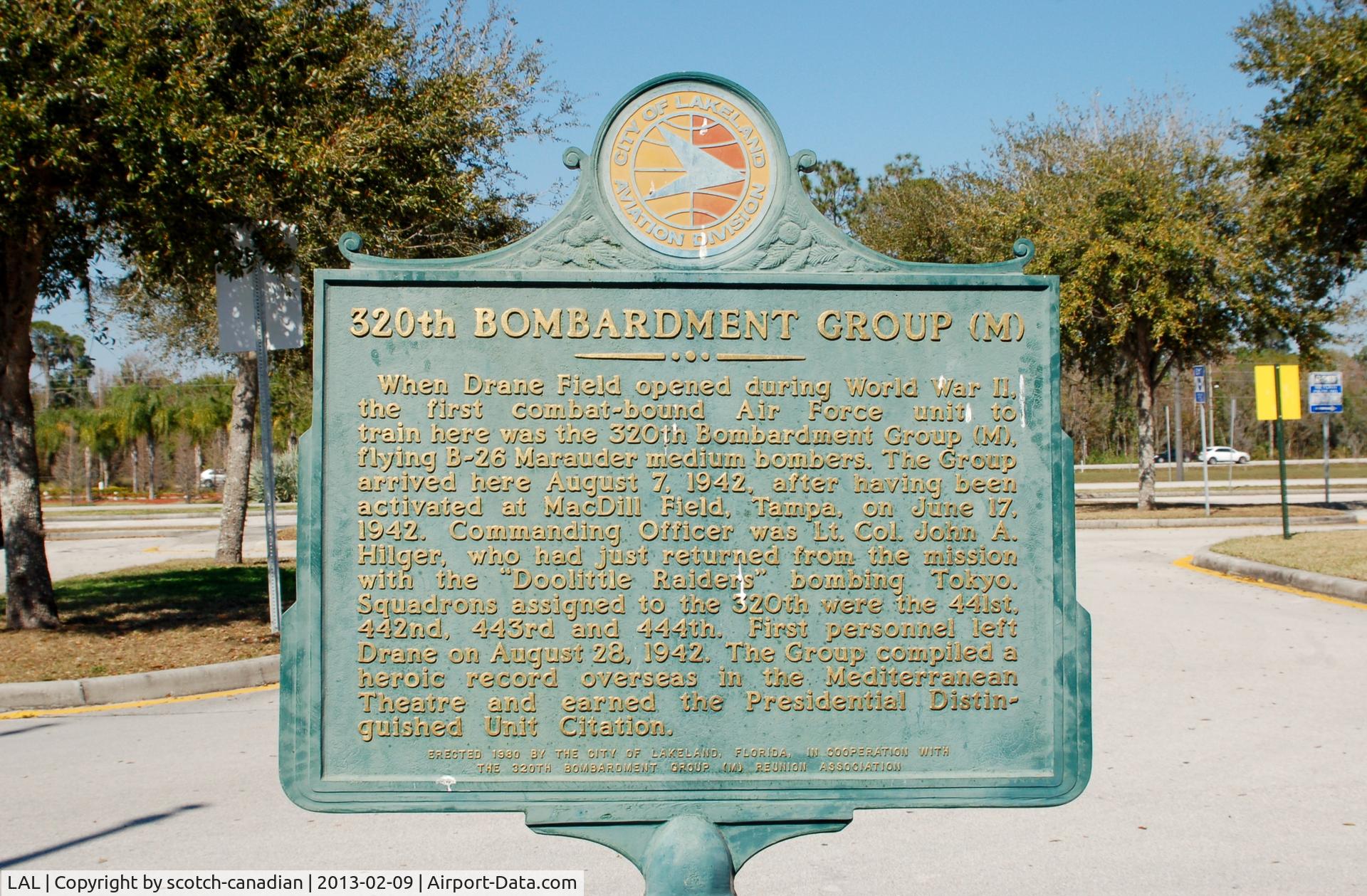 Lakeland Linder Regional Airport (LAL) - 320th Bombardment Group (M) AAF sign at Lakeland Linder Regional Airport, Lakeland, FL 