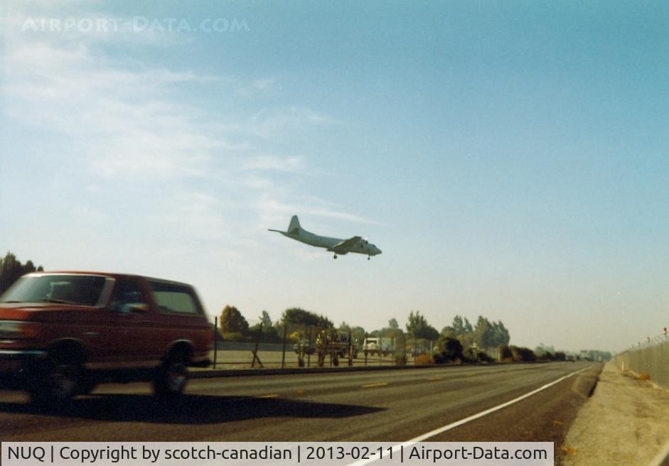 Moffett Federal Afld Airport (NUQ) - Lockheed P-3 Orion on Final Approach to NAS Moffett Field, Mountain View, CA - July 1989