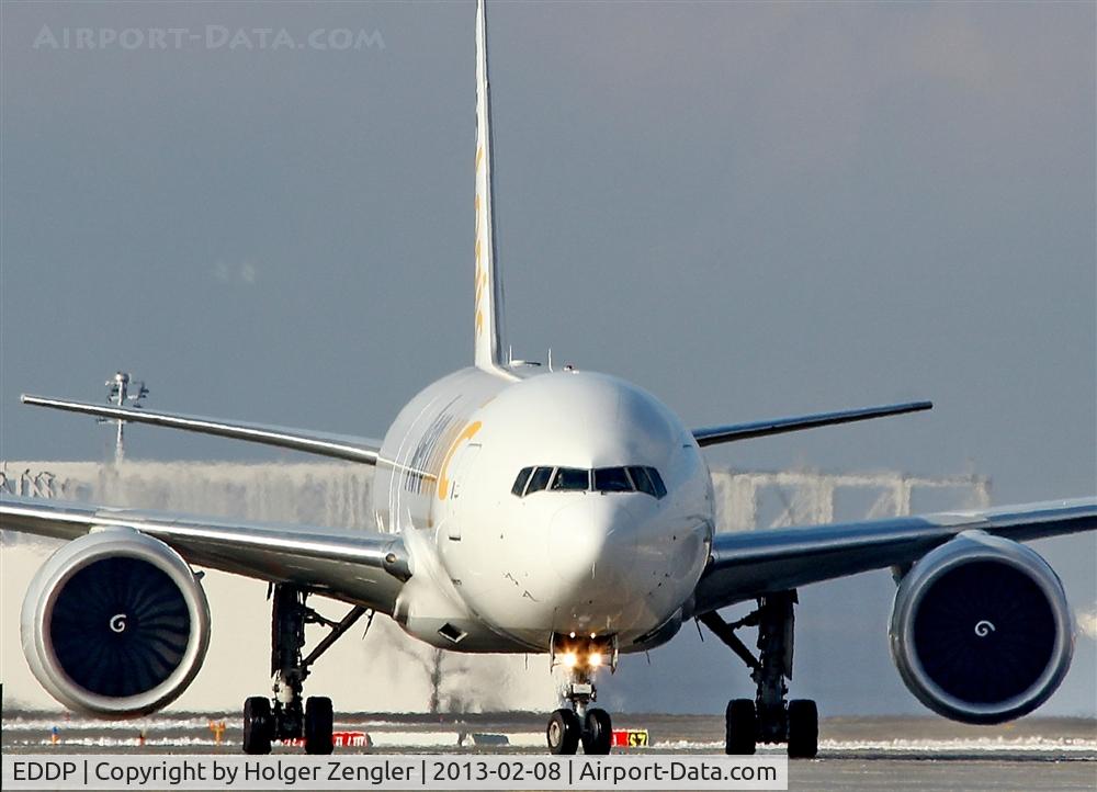 Leipzig/Halle Airport, Leipzig/Halle Germany (EDDP) - Just a short distance to parking-position on apron 4. In background new hangar on apron 3
