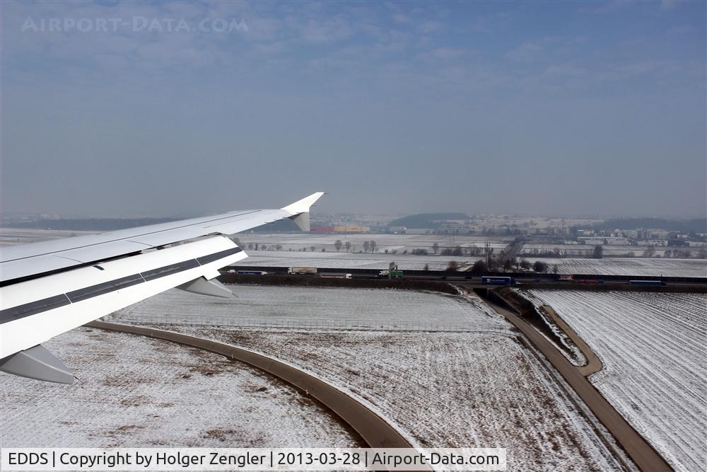 Stuttgart Echterdingen Airport, Stuttgart Germany (EDDS) - View from seat 22F at final on rwy 25 along Autobahn A8...