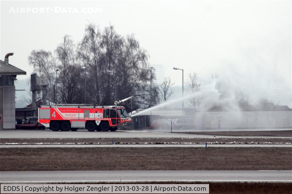 Stuttgart Echterdingen Airport, Stuttgart Germany (EDDS) - Fire engine no. 4 produces water mist.....
