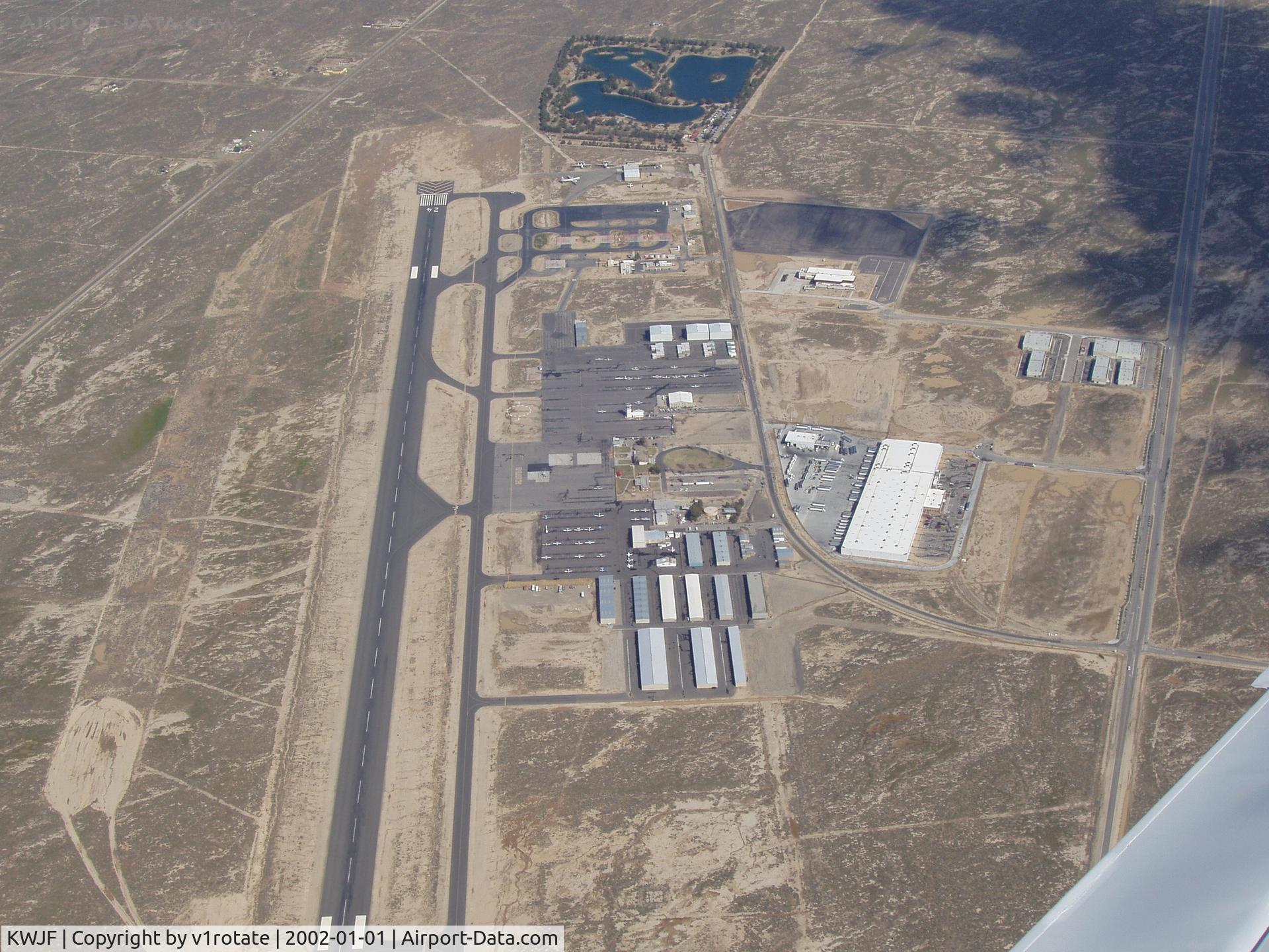 General Wm J Fox Airfield Airport (WJF) - Flying above Fox Airport looking to the east at Runway 6. Apollo Park is at the end just past Runway 24 (it's very green). There are picnic tables, bbq grills, and people fish in this man-made small lake that is stocked with fish. Avenue G is on the right