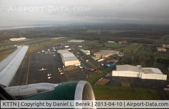 Trenton Mercer Airport (TTN) - An aerial view of the general aviation ramp from a Frontier A319.