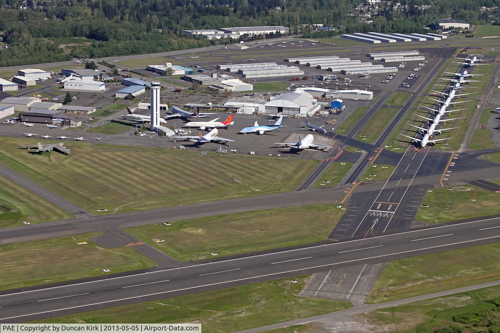 Snohomish County (paine Fld) Airport (PAE) - The main apron and closed Runway 11/29