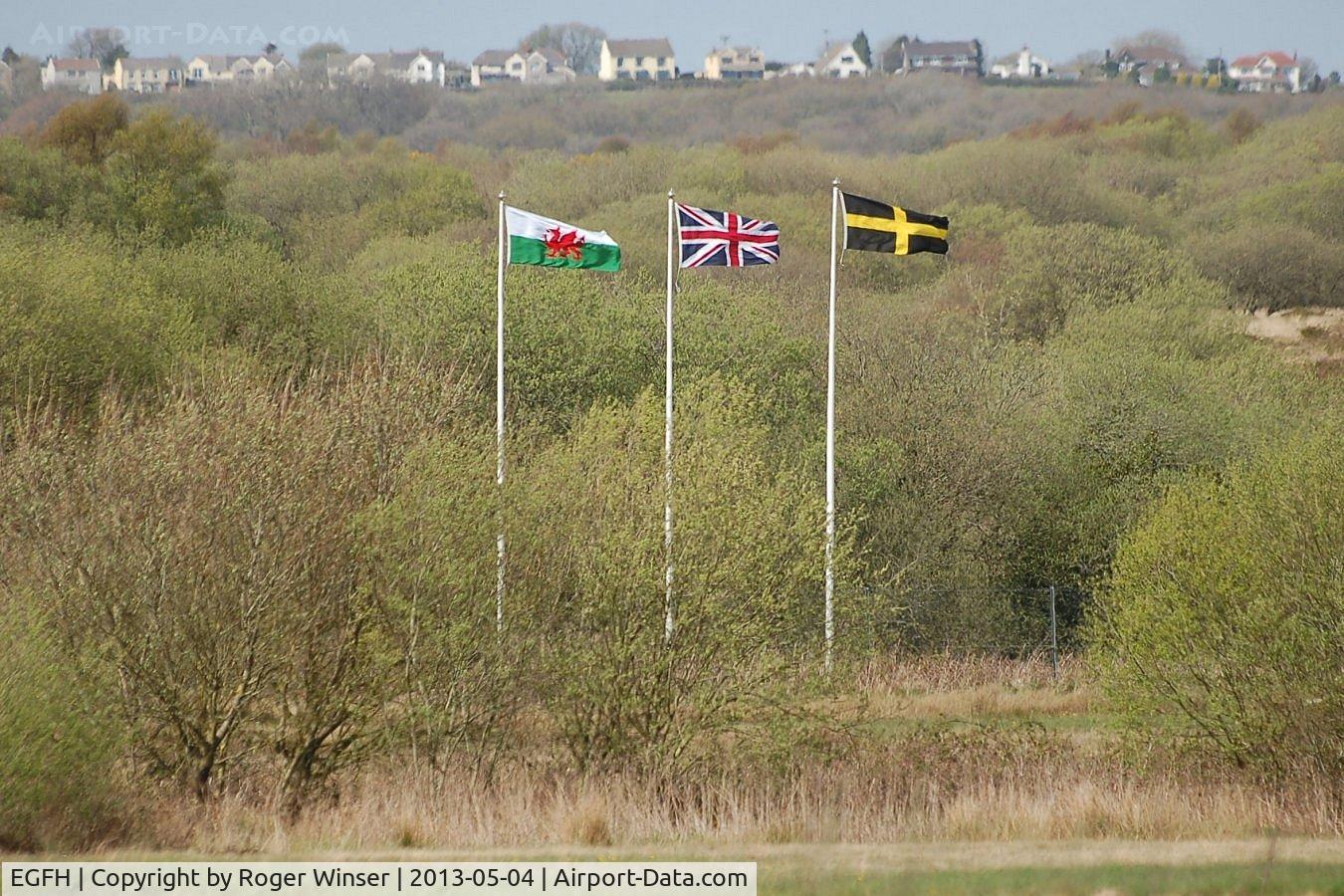 Swansea Airport, Swansea, Wales United Kingdom (EGFH) - Flags at the entrance to Swansea Airport. May 2013.