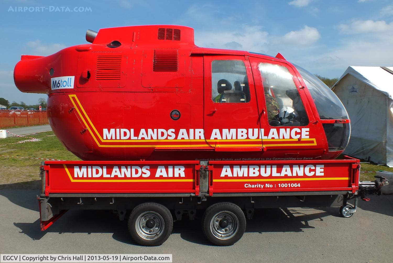 Sleap Airfield Airport, Shrewsbury, England United Kingdom (EGCV) - MBB Bo 105 pod used by the Midlands Air Ambulance for raising funds 