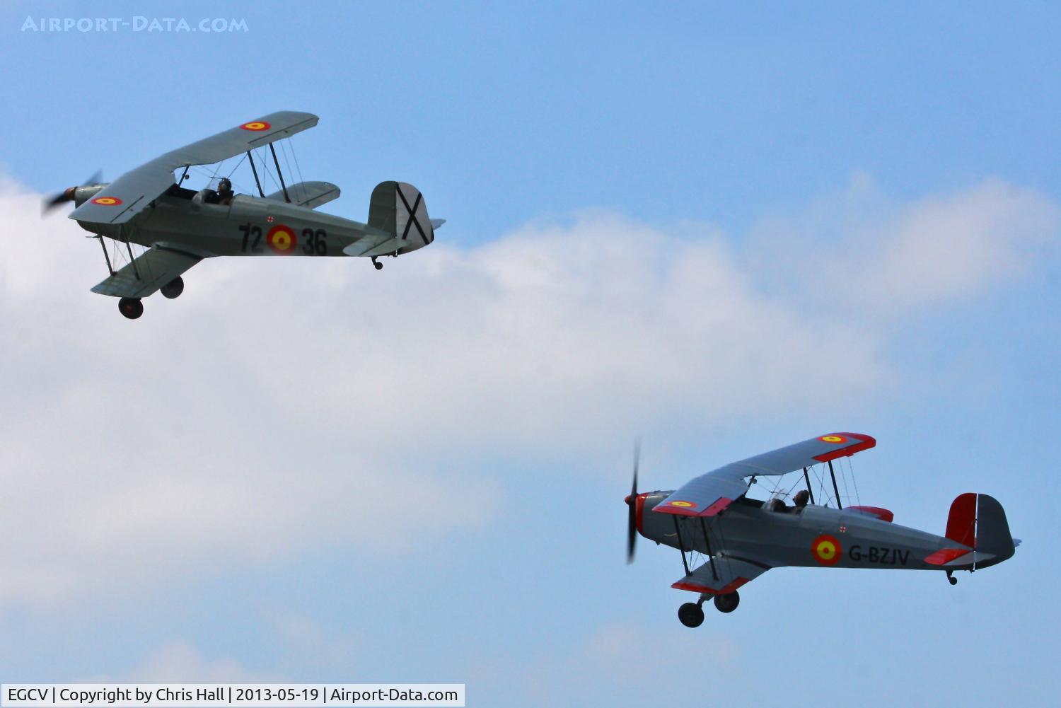 Sleap Airfield Airport, Shrewsbury, England United Kingdom (EGCV) - CASA 1-131E Jungmann's G-BZJV and G-CDJU displaying at the Vintage Aircraft flyin, Sleap