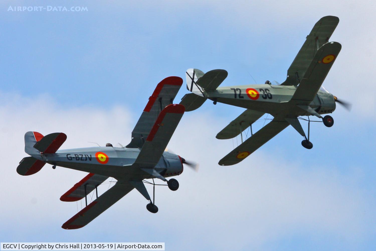 Sleap Airfield Airport, Shrewsbury, England United Kingdom (EGCV) - CASA 1-131E Jungmann's G-BZJV and G-CDJU displaying at the Vintage Aircraft flyin, Sleap