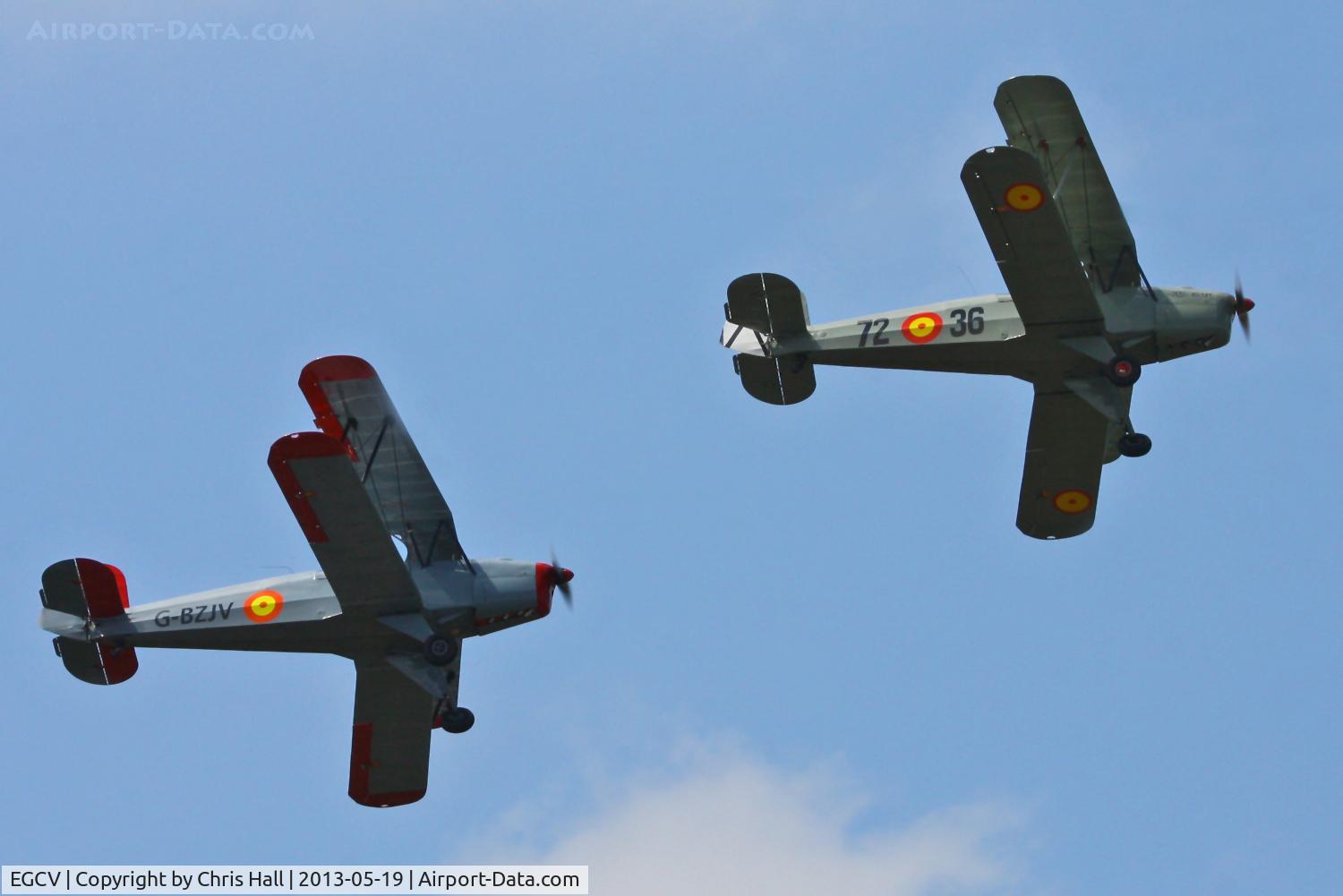 Sleap Airfield Airport, Shrewsbury, England United Kingdom (EGCV) - CASA 1-131E Jungmann's G-BZJV and G-CDJU displaying at the Vintage Aircraft flyin, Sleap