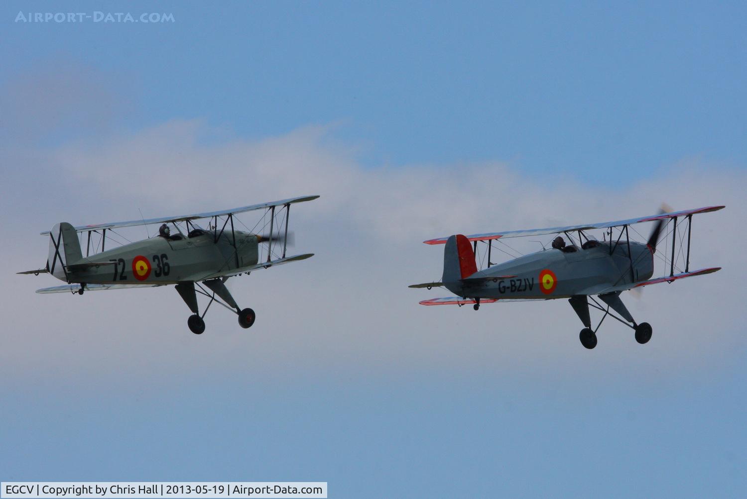 Sleap Airfield Airport, Shrewsbury, England United Kingdom (EGCV) - CASA 1-131E Jungmann's G-BZJV and G-CDJU displaying at the Vintage Aircraft flyin, Sleap