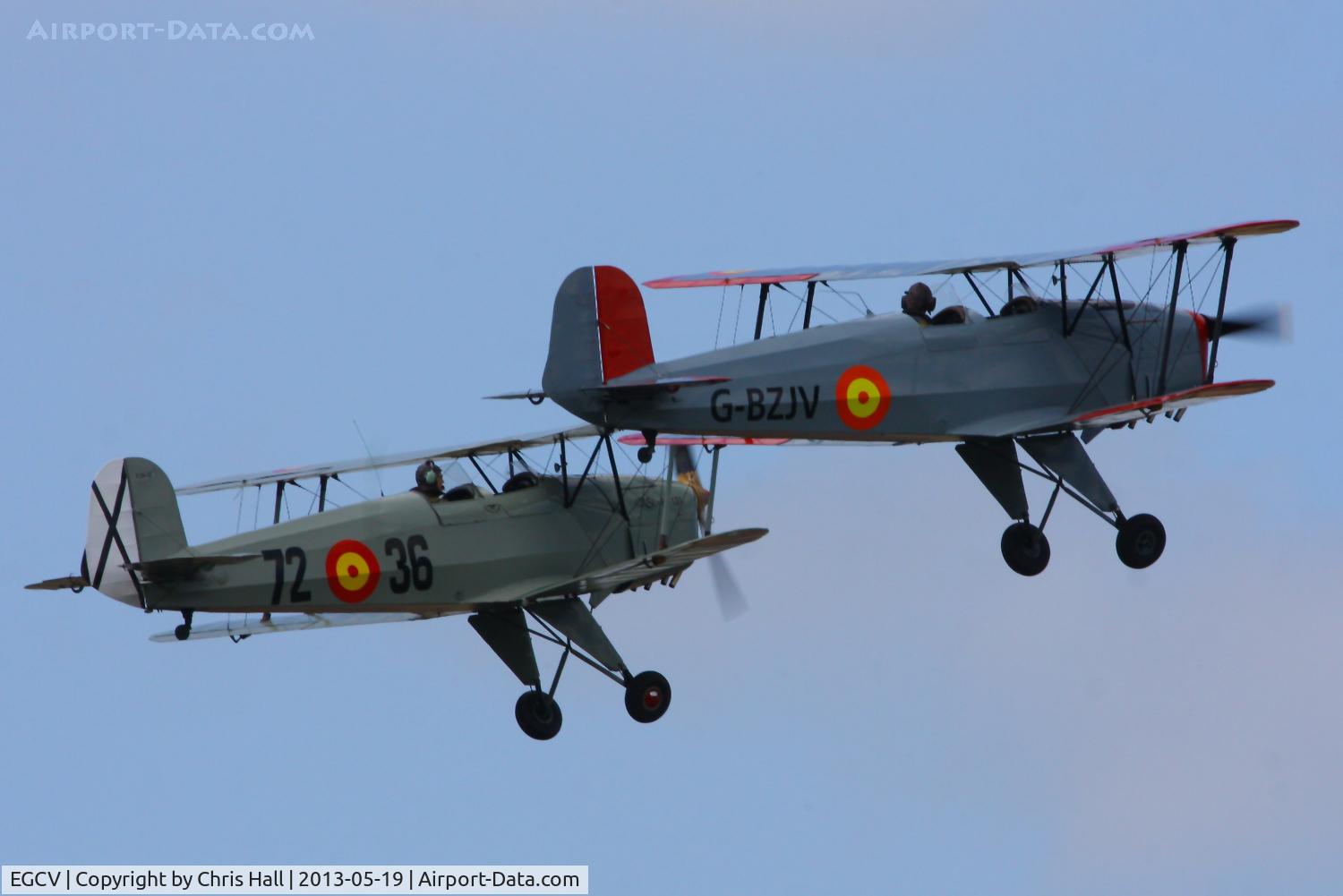 Sleap Airfield Airport, Shrewsbury, England United Kingdom (EGCV) - CASA 1-131E Jungmann's G-BZJV and G-CDJU displaying at the Vintage Aircraft flyin, Sleap