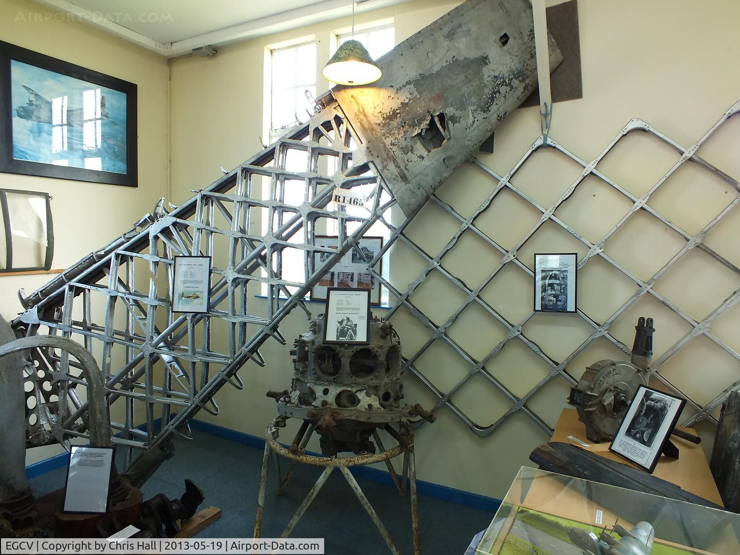 Sleap Airfield Airport, Shrewsbury, England United Kingdom (EGCV) - Section of fuslage and tail plane from Vickers Wellington R1465 22 OTU which crashed on July 6th 1942, Mid Glamorgan, Wales, with the loss of all 6 RCAF crew members. The remaining wreakage still lies on the side of the mountain next to a memorial plaque